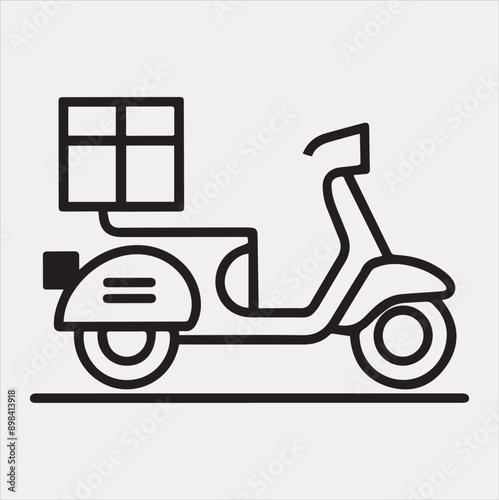 Scooter motor Courier line Art silhouette vector on white background