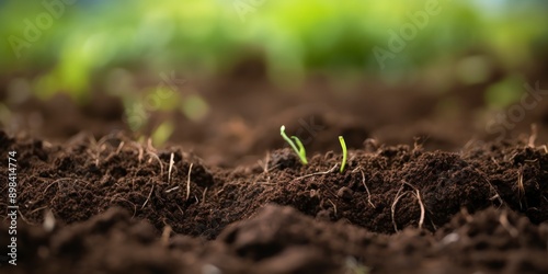 Close up of green sprout growing in soil. Nature background. © Voilla