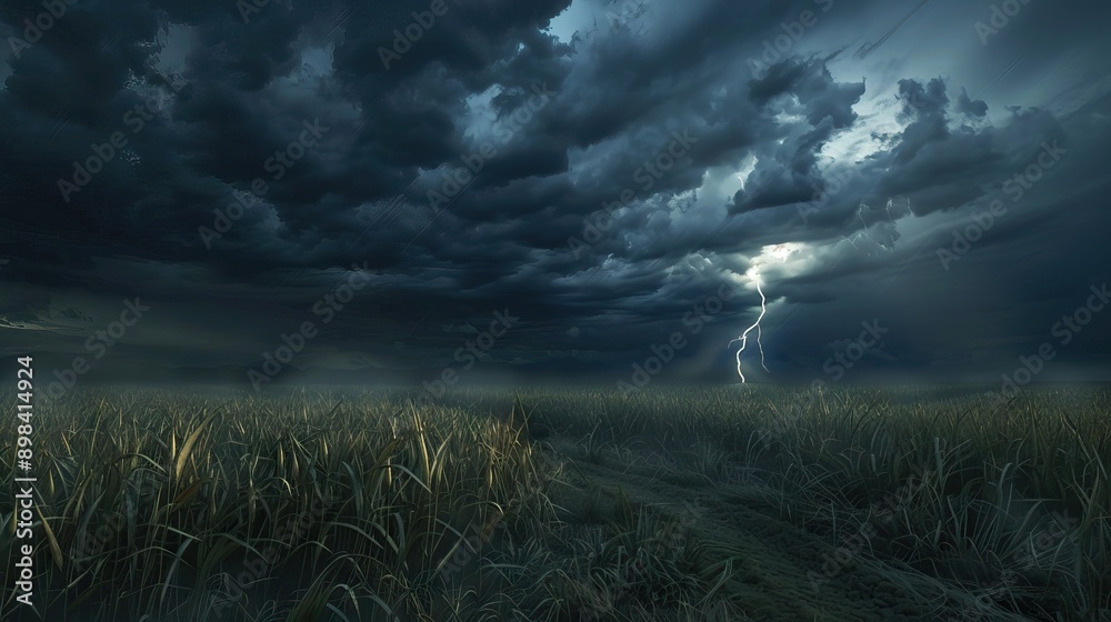 Thunderstorm lightning bolt strike with storm clouds. AI generated illustration Thunderstorm lightning bolt strike with storm clouds. AI generated illustration