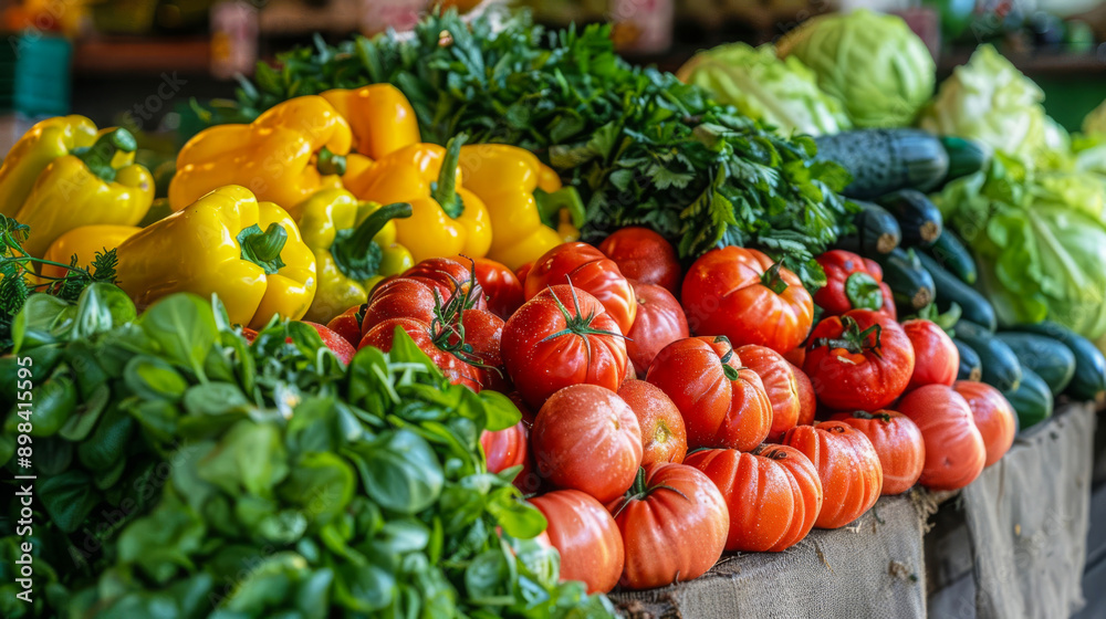 Healthy food, closeup of a variety of organic vegetables at a market, rich colors, natural light Healthy food, closeup of a variety of organic vegetables at a market, rich colors, natural light