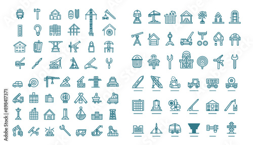construction tools icons set. construction, home repair tools,building,paint roller,step ladder,tools, trowel,building,crane,drawing,real estate,Construction line icons set,Builder.
Simple line vector