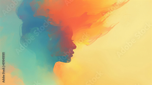 Vibrant Abstract Digital Art with Silhouette in Colorful Gradient, Modern Design Concept for Creative Projects, Art Prints, and Decorative Use, Featuring Warm and Cool Color Palette for Home Decor