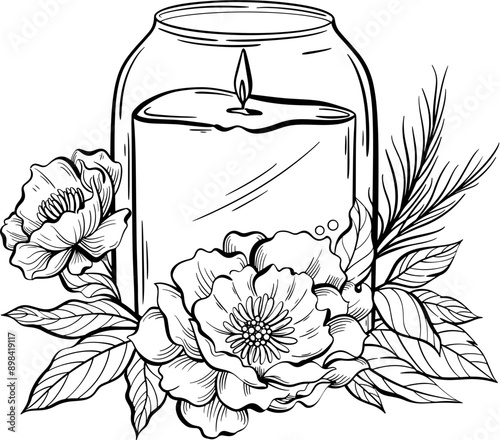 peony scented candle lineart