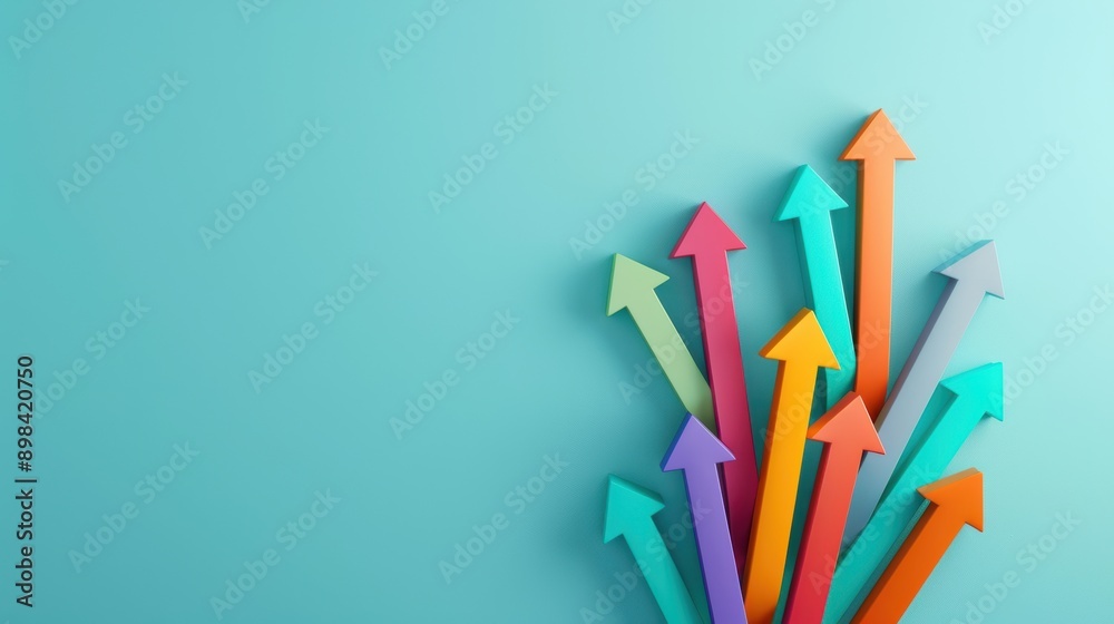 Colorful arrows pointing upwards against a light blue background, symbolizing growth, progress, and direction Colorful arrows pointing upwards against a light blue background, symbolizing growth, progress, and direction