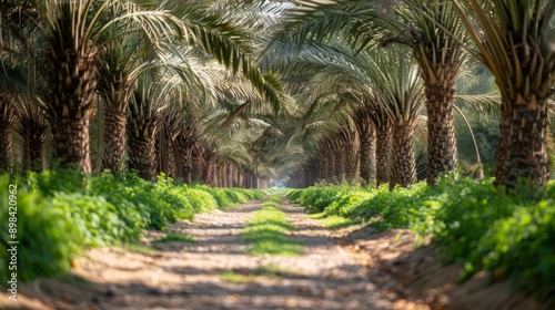 dates tree in farm pic from between the tree dates green leafs 