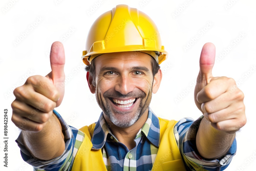 Construction worker smiling thumbs up isolated - Generative AI Construction worker smiling thumbs up isolated - Generative AI