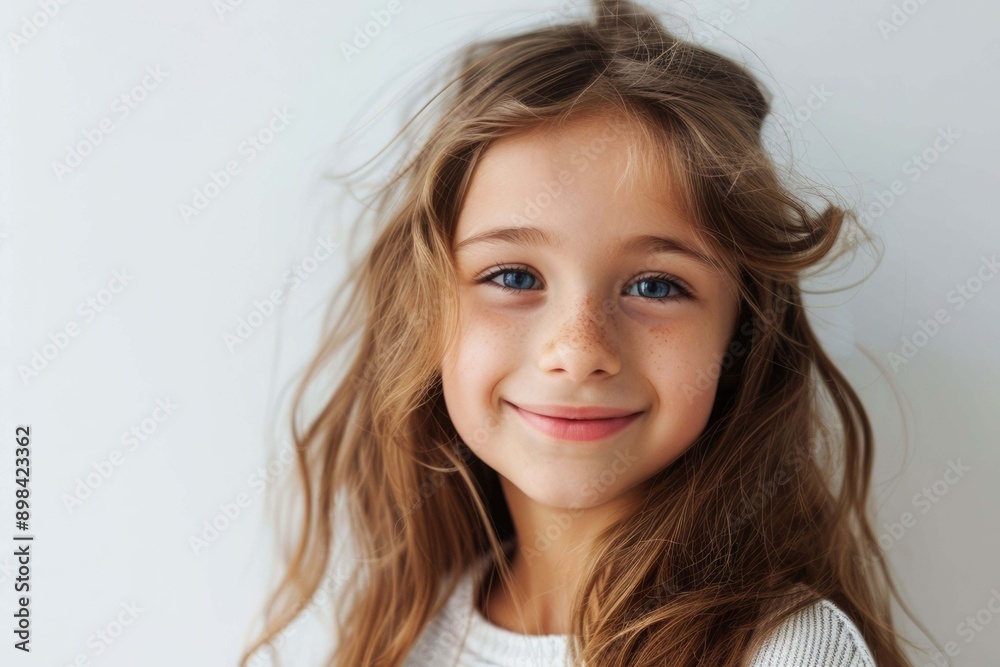 Portrait of young beautiful cute cheerful girl smiling looking at camera over white background. Portrait of young beautiful cute cheerful girl smiling looking at camera over white background.