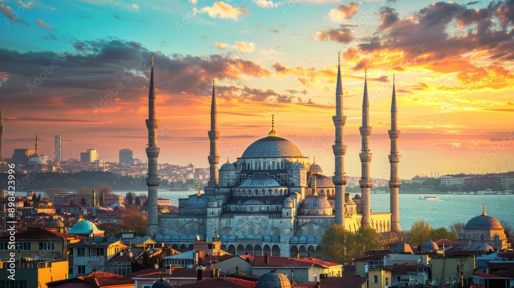 Obraz premium sunset over the hagia sophia mosque in turkey