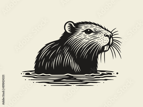 Nutria, rodent. Vintage black engraving vector illustration, emblem, isolated object