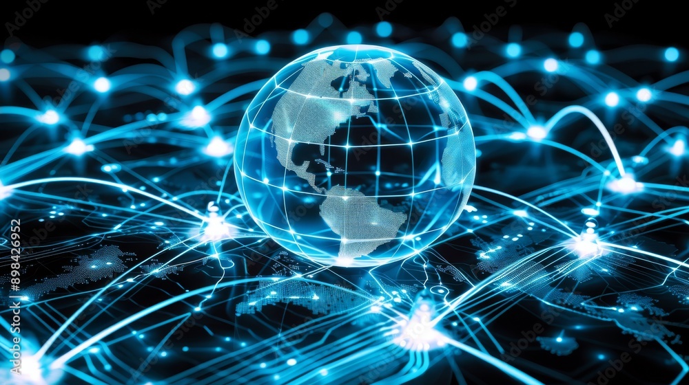 Fototapeta premium abstract blue background with stars show global conection