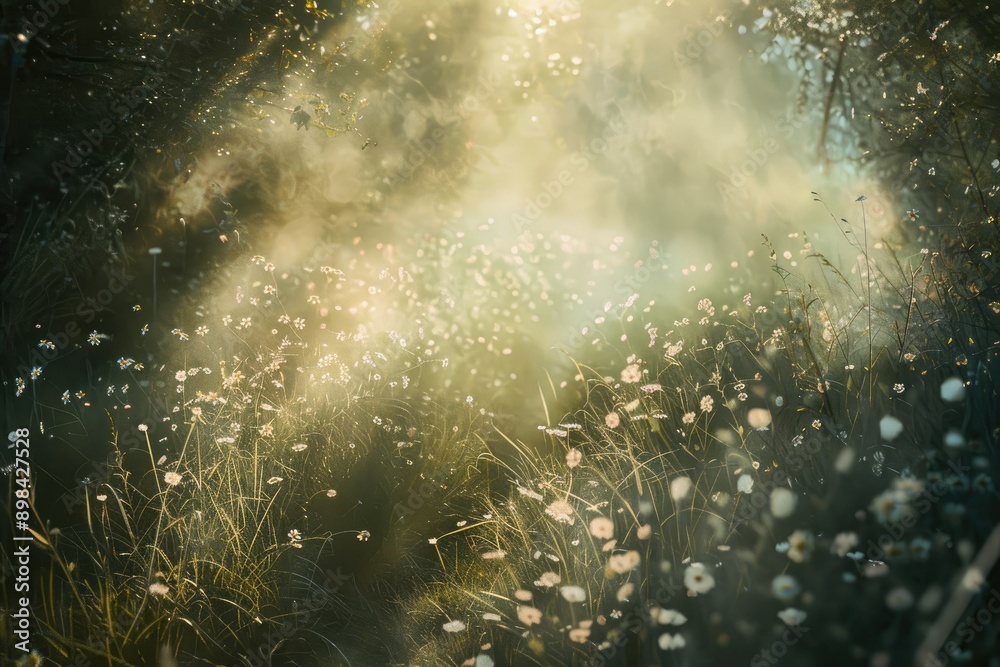 The forest is bathed in golden light, with tall trees reaching for the sky, AI generated The forest is bathed in golden light, with tall trees reaching for the sky, AI generated