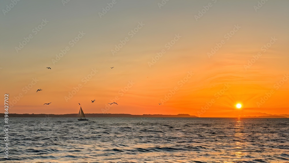 sunset on the beach with sailor boat sunset on the beach with sailor boat