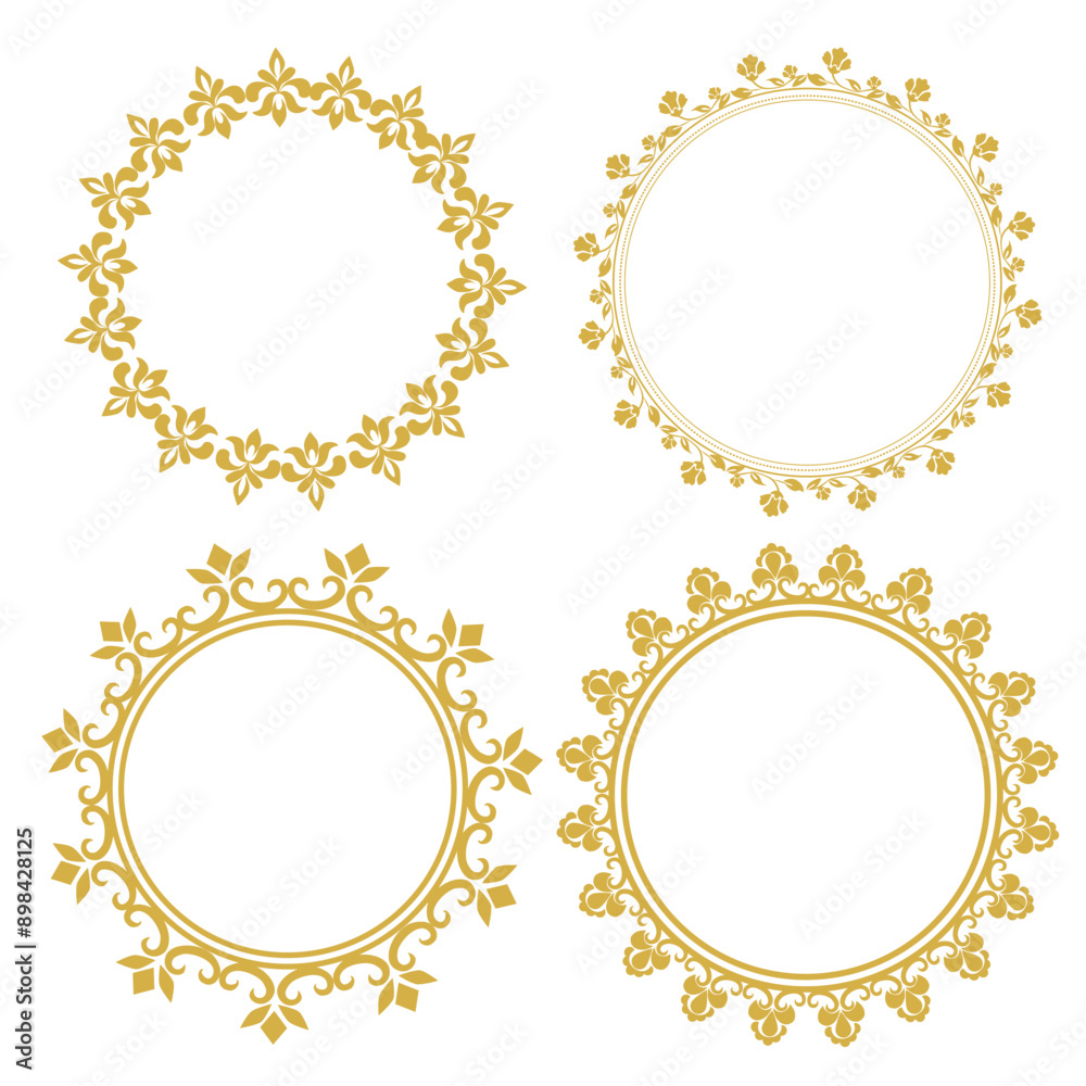 Vector decorative line art frames for design template. Elegant element for design in Eastern style, place for text. Golden outline floral border. Lace illustration for invitations and greeting cards Vector decorative line art frames for design template. Elegant element for design in Eastern style, place for text. Golden outline floral border. Lace illustration for invitations and greeting cards