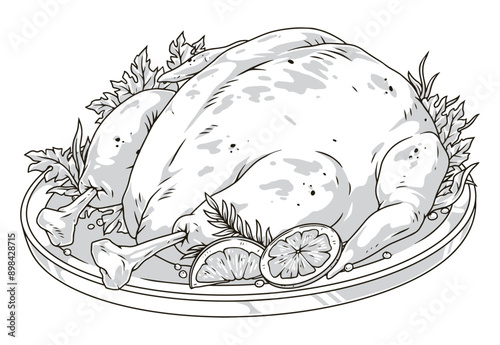 Christmas turkey monochrome detailed element