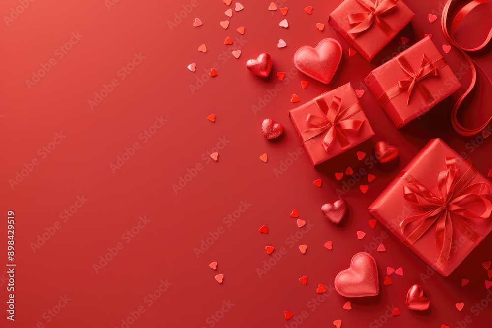 Valentine's day background with gift boxes and red hearts Valentine's day background with gift boxes and red hearts