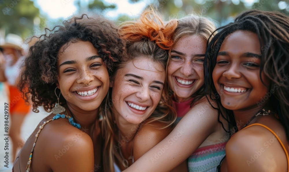 Multi ethnic group of young women hugging outside - Happy girlsfriends having fun laughing out loud on city street - Female community concept with cheerful girls standing together Multi ethnic group of young women hugging outside - Happy girlsfriends having fun laughing out loud on city street - Female community concept with cheerful girls standing together