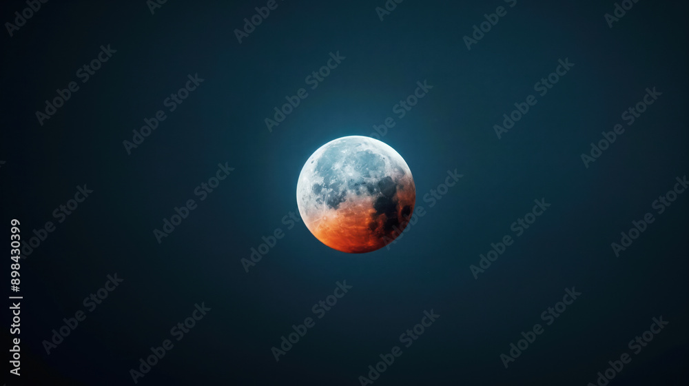 Close-up view of a lunar eclipse, showing the moon with a reddish hue against a dark night sky. Close-up view of a lunar eclipse, showing the moon with a reddish hue against a dark night sky.