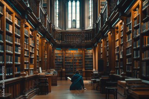 Student studying law in grand library