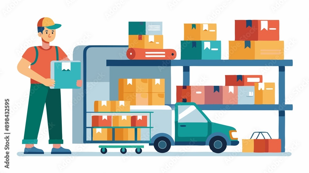 Making sure your favorite products are always within reach is a key part of the job. This image depicts a stocker unloading deliveries, organizing shelves, and maintaining appropriate stock levels to Making sure your favorite products are always within reach is a key part of the job. This image depicts a stocker unloading deliveries, organizing shelves, and maintaining appropriate stock levels to