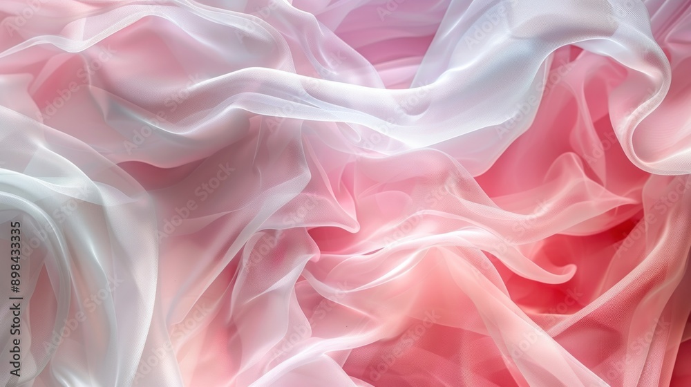 Fototapeta premium Abstract image featuring soft pink and white flowing layers, creating a gentle and elegant visual effect. wide angle lens