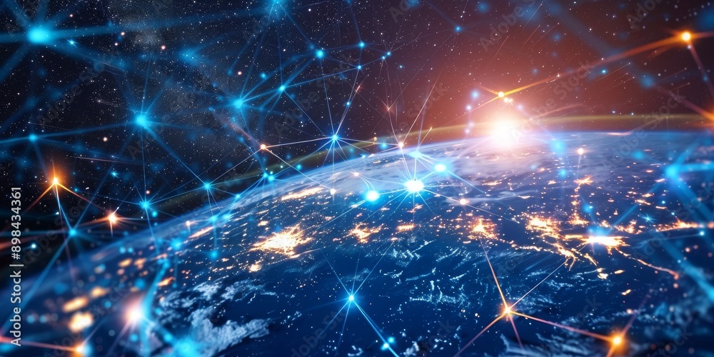 Fototapeta premium A digital globe with interconnected network lines, illustrating global digital connectivity and communication