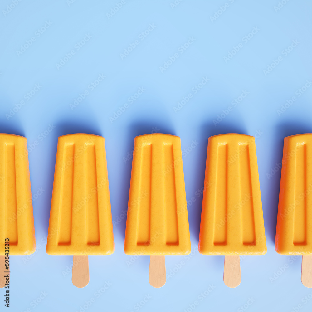 Fruit popsicles on a stick on blue background. 3d-rendering Fruit popsicles on a stick on blue background. 3d-rendering