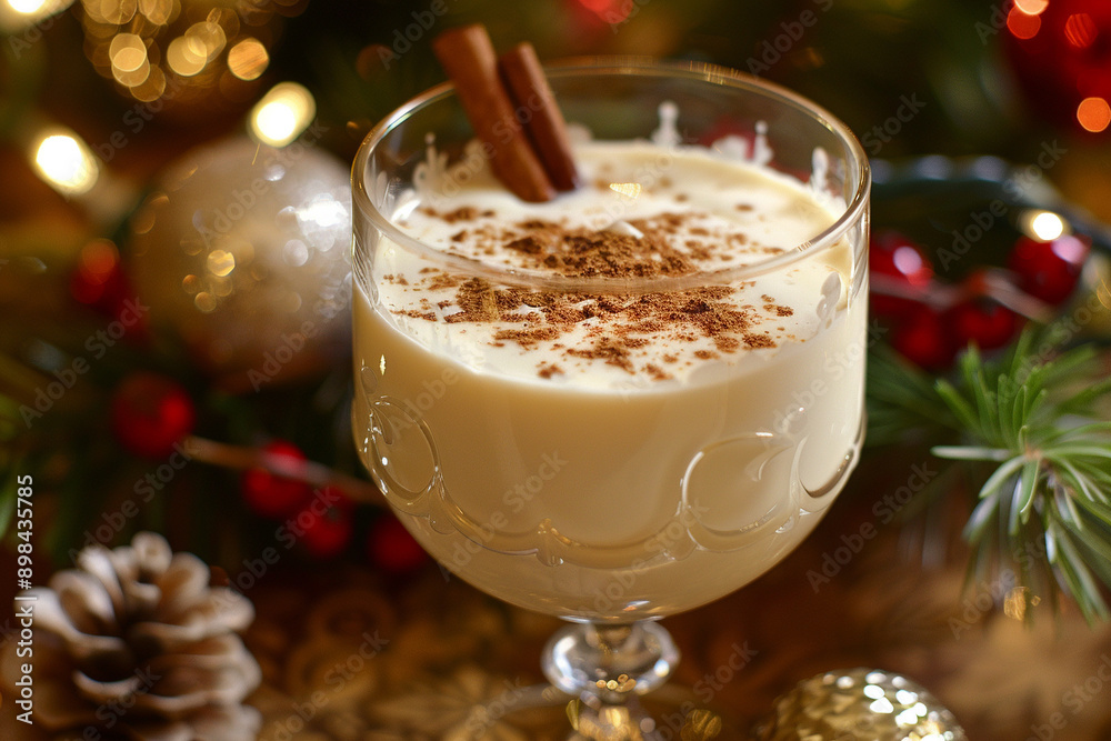 Eggnog Christmas milk cocktail with cinnamon Eggnog Christmas milk cocktail with cinnamon