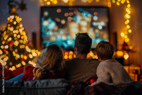 family watching festive christmas movie together 