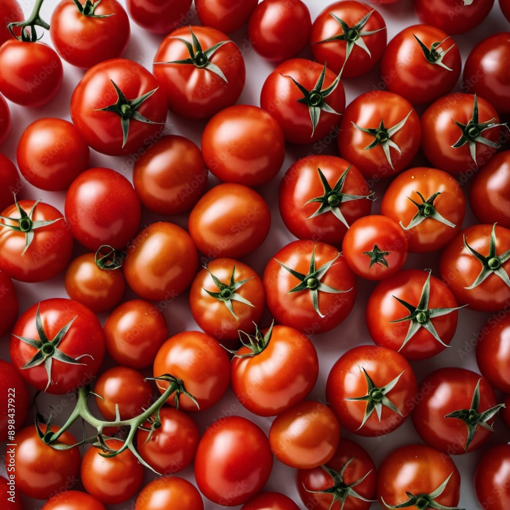 Group of ripe, red tomatoes. Tomatoes are arranged in cluster. Light catches surface of tomatoes, highlighting their vibrant color and glistening texture. They were recently harvested. AI generated Group of ripe, red tomatoes. Tomatoes are arranged in cluster. Light catches surface of tomatoes, highlighting their vibrant color and glistening texture. They were recently harvested. AI generated