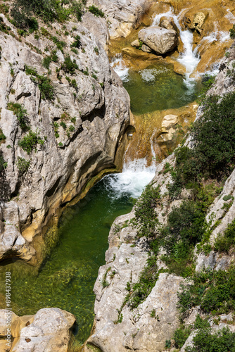 Torrent at the bottom of the Galamus gorges in France. photo