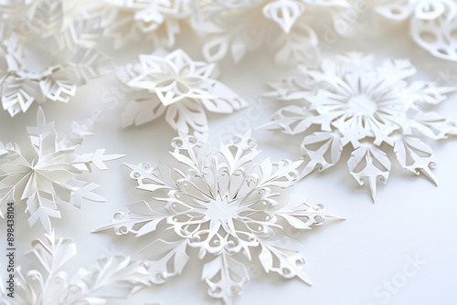 paper snowflakes on white background 