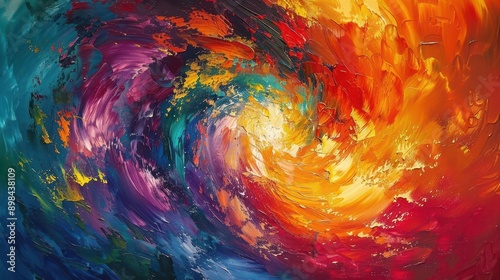 Wallpaper Mural abstract painting with vibrant swirling brushstrokes in a kaleidoscope of colors creating a dynamic and emotionally charged composition on rough canvas Torontodigital.ca