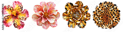 Set of animal print creative decor flowers on isolated background.