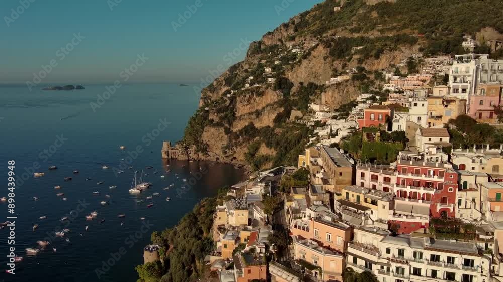 Aerial skyline view of Positano in Southern Italy Amalfi coast Aerial skyline view of Positano in Southern Italy Amalfi coast