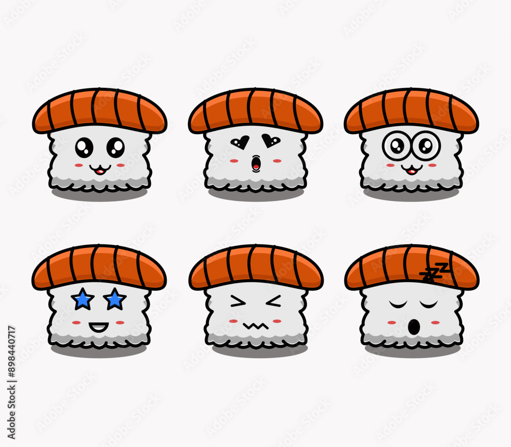vector design illustration of cute sushi emoticon characters vector design illustration of cute sushi emoticon characters