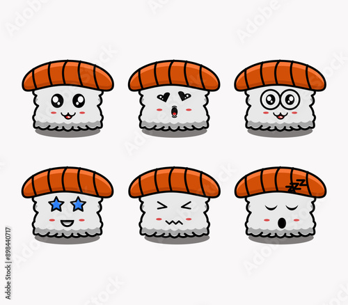 vector design illustration of cute sushi emoticon characters