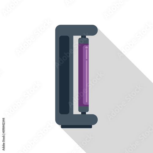 Ultraviolet lamp standing and emitting purple light, flat style icon with long shadow