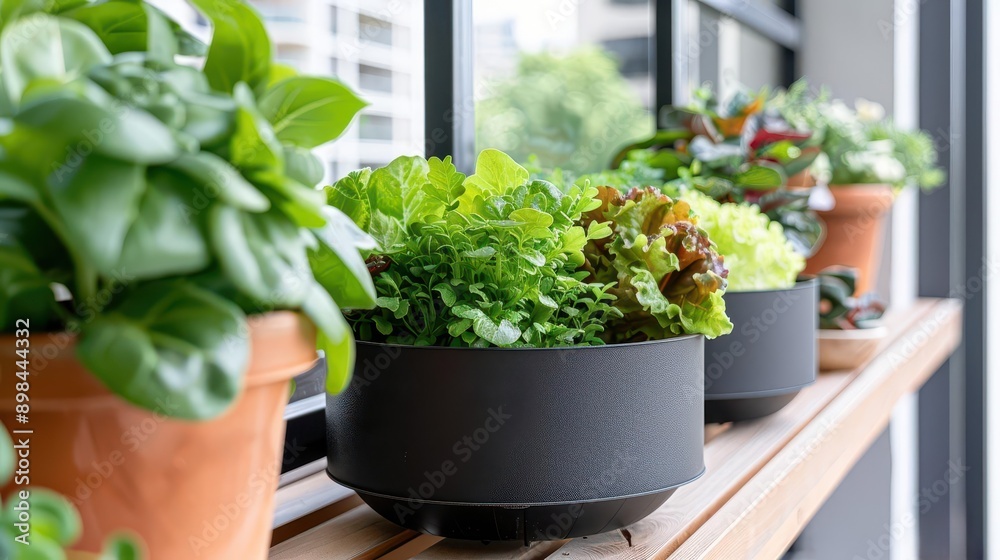 Small garden on a city terrace, green escape in an urban setting Small garden on a city terrace, green escape in an urban setting