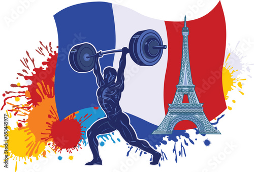 weightlifting sportsmen and France flag
