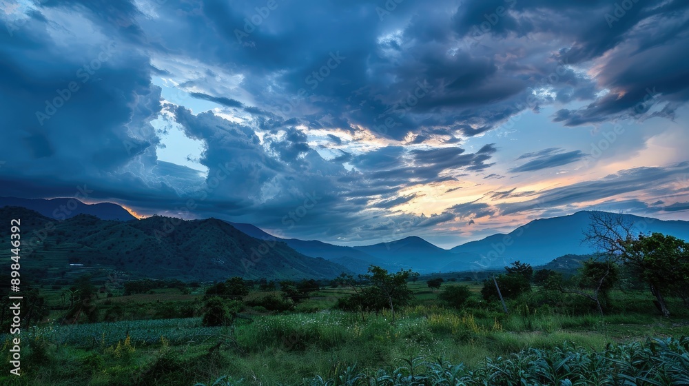 Obraz premium Dusk Mountain with Cloudy Sky