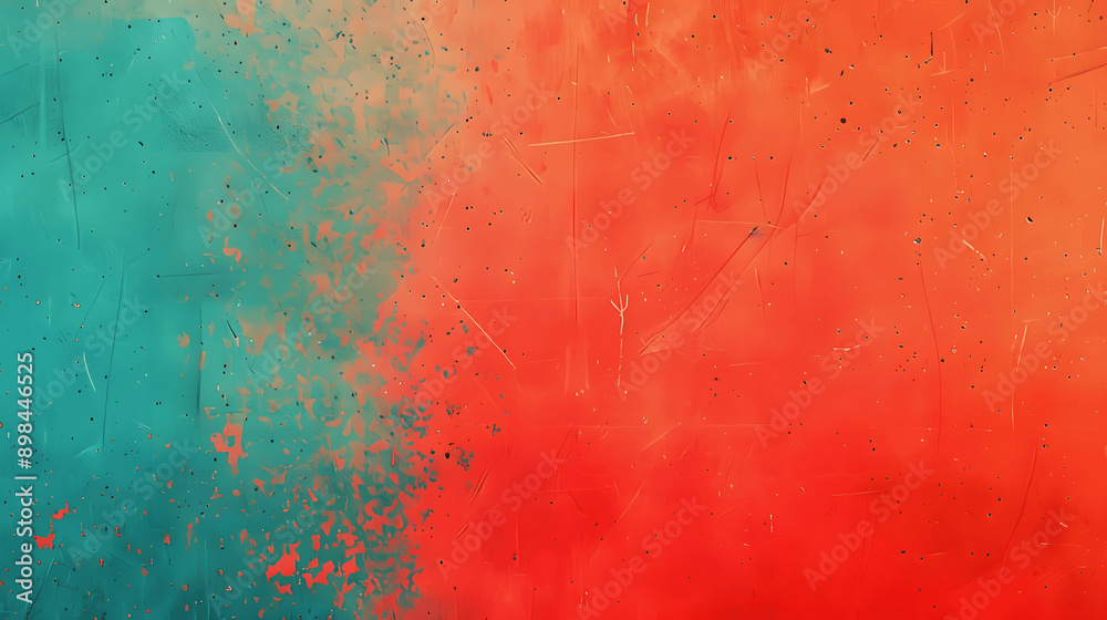 Fototapeta premium Bright red teal grainy background with vibrant noise texture for gradient retro poster design