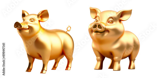 Pig with gold texture, traditional East Asian culture style. Cut out transparent background. - Generative AI