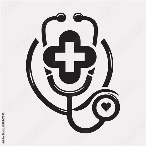 The stethoscope symbol health logo silhouette vector on a white background