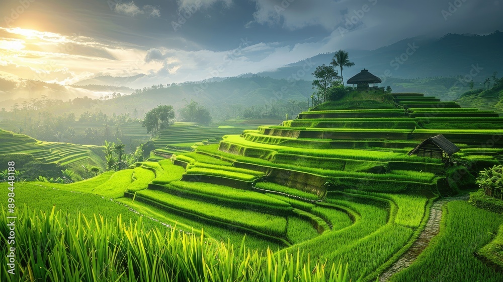 Rice fields in various stages of growth, showcasing a spectrum of green ...