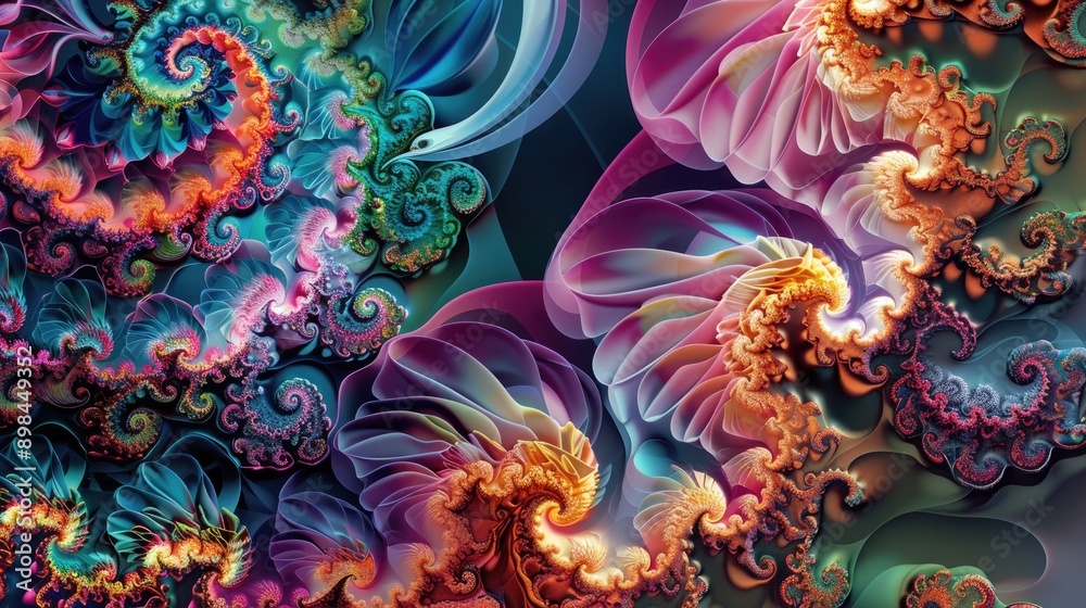 Complex fractal patterns illustrating chaos theory in a colorful design Complex fractal patterns illustrating chaos theory in a colorful design