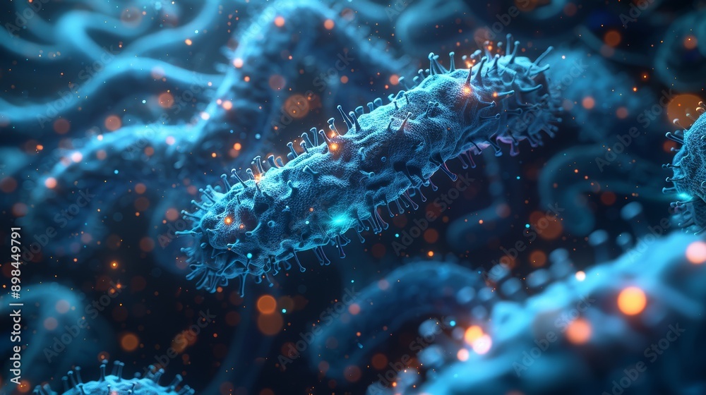 Microscopic view of bacteria attacking human immune system, concept for science and health Microscopic view of bacteria attacking human immune system, concept for science and health