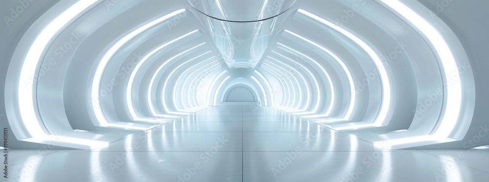 white background with glowing neon light tunnel and modern empty room for product presentation white background with glowing neon light tunnel and modern empty room for product presentation
