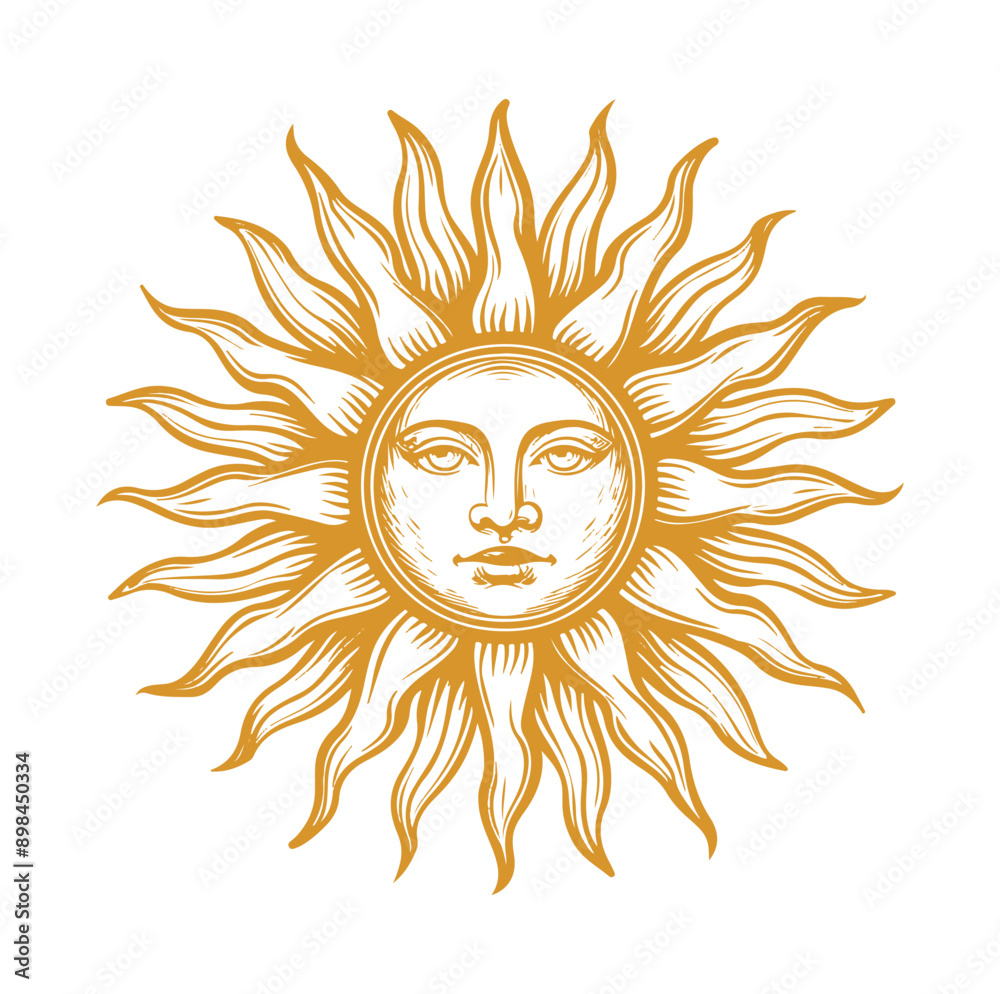 Sun with a human face and radiating rays surrounded by stars illustration ,generative ai Sun with a human face and radiating rays surrounded by stars illustration ,generative ai