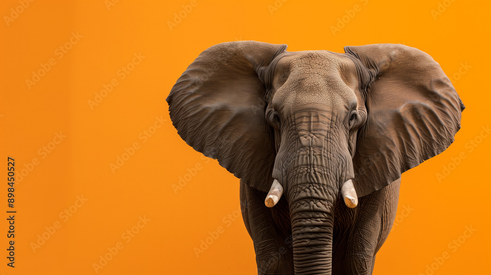 Obraz premium image of African elephant in front of orange background studio shot