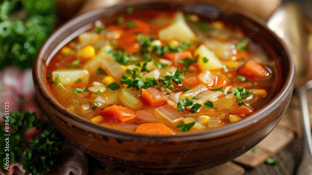 Homemade vegetable soup with carrot potato sweet corn and cabbage Homemade vegetable soup with carrot potato sweet corn and cabbage